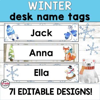 Preview of Winter Editable Student Desk Name Tags