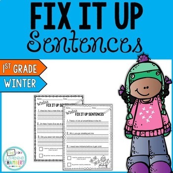 Preview of Winter Editing Sentences: First Grade, Capitalization, Punctuation, Spelling