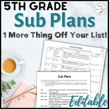 Preview of Emergency Sub Plans 5th Grade Template May Substitute Teacher Binder Activities