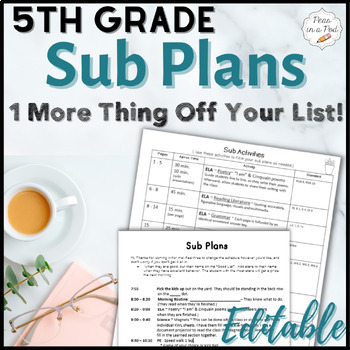 Preview of Sub Plans Template 5th Grade June Emergency Substitute Teacher Binder Activities
