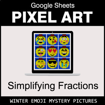 Preview of Winter Emoji - Simplifying Fractions - Google Sheets Pixel Art