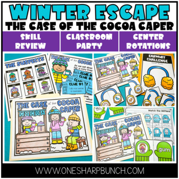 Preview of Winter Escape Room Activities and Centers | Christmas Party Games Hot Chocolate