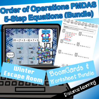 Preview of Winter Escape Room Order of Operations (5-Step) | Boom Cards & Worksheets