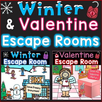 Preview of Winter Escape Room & Valentine's Day Escape Room Bundle, Breakout Activity