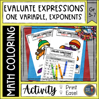 Preview of Winter Evaluating Expressions with One Variable and Exponents Math Color by Code