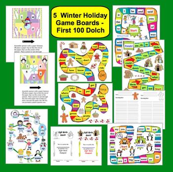 Preview of Winter FREEBIE: 5 Sight Words Game Boards - Dolch Words Set 1