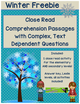 Preview of Winter FREEBIE - Close Read Comprehension Passages with Complex Questions