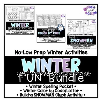 Preview of Winter FUN BUNDLE: Busy/Independent Work, Craft/Spelling/Color by Code