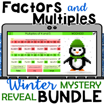 Preview of Winter Factors and Multiples Mystery Reveal Pictures BUNDLE