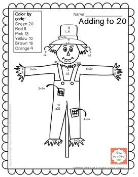 Preview of Winter Fall Color by Number Addition to 20 FREE Addition Coloring Pages