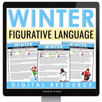 Preview of Winter Figurative Language Digital Assignments -  Literary Devices Activity