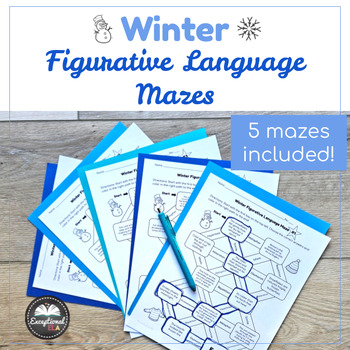 Preview of Winter Figurative Language Mazes - Fun Review Activity - Bell Ringers Worksheets