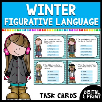 Preview of Winter Figurative Language Task Cards | Digital & Print