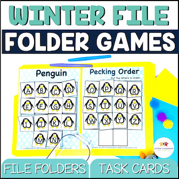 Preview of Winter File Folder Games Letter, Number & Color Matching Basic Skills Activities