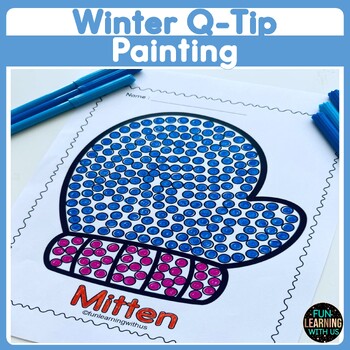 Preview of Winter Season Q Tip Painting | Penguin Mitten Fine Motor Painting 