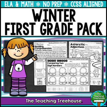 Preview of Winter First Grade ELA & Math CCSS Aligned No Prep Pack