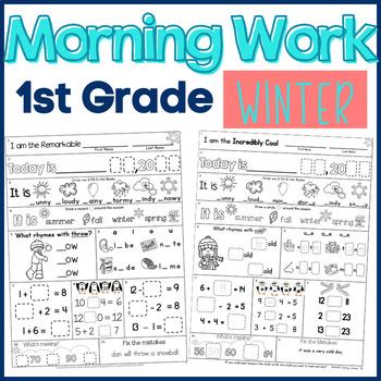 Preview of Winter First Grade Morning Work Bundle Math ELA Digital Printable