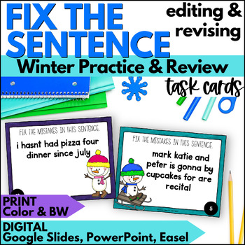 Preview of Winter Sentence Editing & Revising Task Cards - Correct the Sentence Practice