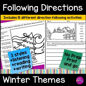 Preview of Following Directions Winter Coloring Activity for Listening Comprehension Skills