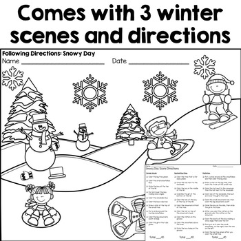 Winter Following Directions Coloring Printable By Listening Fun Tpt