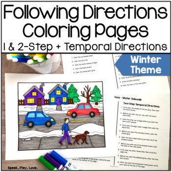 Preview of Winter Following Directions Worksheets Speech Therapy January Listening Activity
