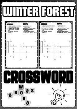 Winter Forest CrossWord Puzzle No prep Activity Worksheets Morning Work