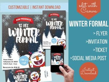 Preview of Winter Formal School Flyer Template , Ticket Invitation, Editable PTO ASB PTA