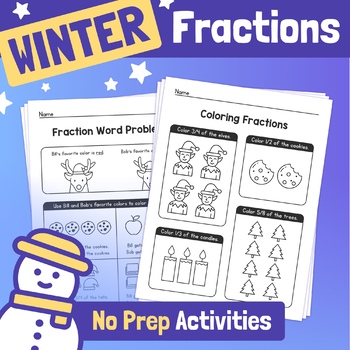 Preview of Winter Fraction Worksheets | 2nd, 3rd, 4th Grade Christmas Fractions Activities