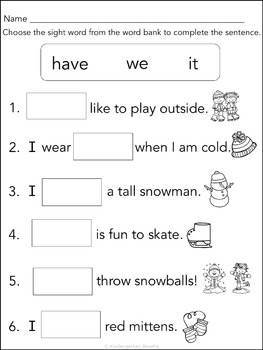 Winter Sight Words Free by Kindergarten Smarts | TpT