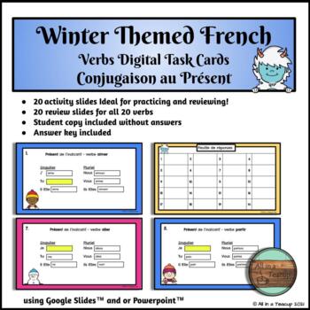 Preview of Winter French Frequently used Verbs Present Tense Digital Task Cards