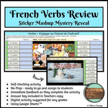 Preview of Winter French Verbs Present Tense ER IR DRE Review Mystery Reveal