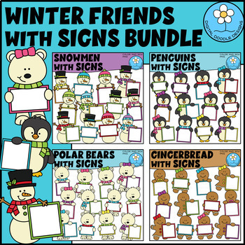Preview of Winter Friends with Signs Clipart Bundle