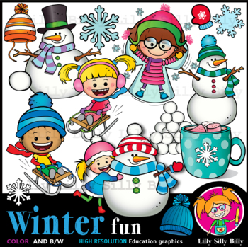 Preview of Winter Fun - B/W & Color clipart illustration {Lilly Silly Billy}