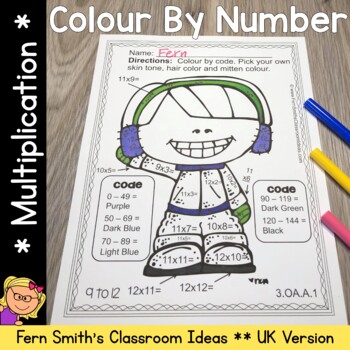 Preview of Winter Colour By Number Multiplication UK Version