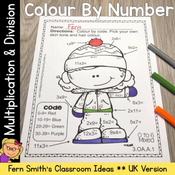 Preview of Winter Colour By Number Multiplication and Division UK Version Bundle