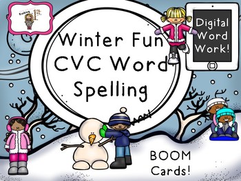 Preview of Winter Fun CVC Word Spelling-- BOOM Task Cards