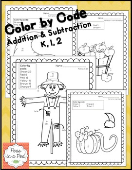 Preview of Fall Fun Coloring Pages Addition Color by Number Addition and Subtraction