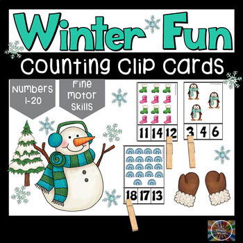 Preview of Winter Fun Count and Clip Number Cards