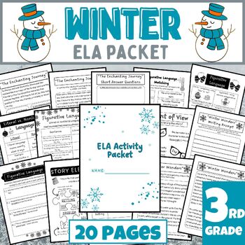Preview of Winter Fun ELA Activities Packet (3rd Grade Literacy)- Morning Work/Substitutes