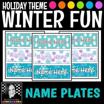 Preview of Winter Fun Editable Student Name Plates for Desks or Folder Labels
