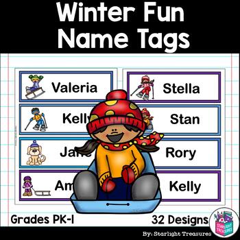 Preview of Winter Fun Desk Name Tags - Editable