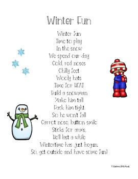 Winter Fun Poem by PBJ Fun | TPT