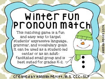 Preview of Winter Fun Pronoun Match *GREAT ELL RESOURCE*
