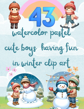 Preview of Winter Fun: Watercolor Pastel Cute Boys Clip Art Collection