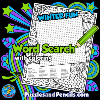 Preview of Winter Fun Word Search Puzzle Activity with Coloring | Wordsearch