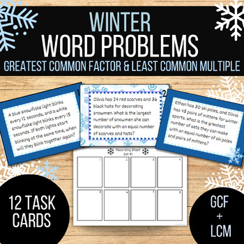 Preview of Winter GCF and LCM Word Problem Task Cards