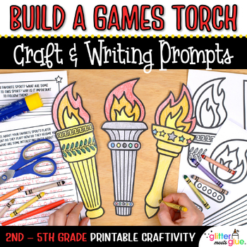 Preview of Summer Games 2024 Activity: Sports Torch Craft, Template, & Writing Prompts