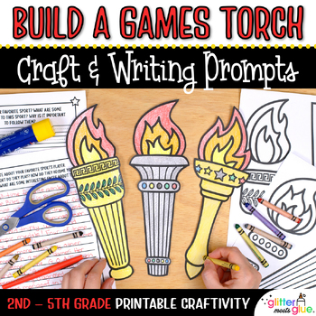 Preview of Summer Olympics 2024 Activity: Sports Torch Craft, Template, & Writing Prompts