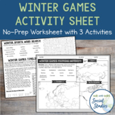 Winter Olympics Activity Sheet for Social Studies | Worksheet