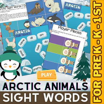 Preview of Sight Words Winter Games | Arctic Animals Winter Activities For K and 1st grade